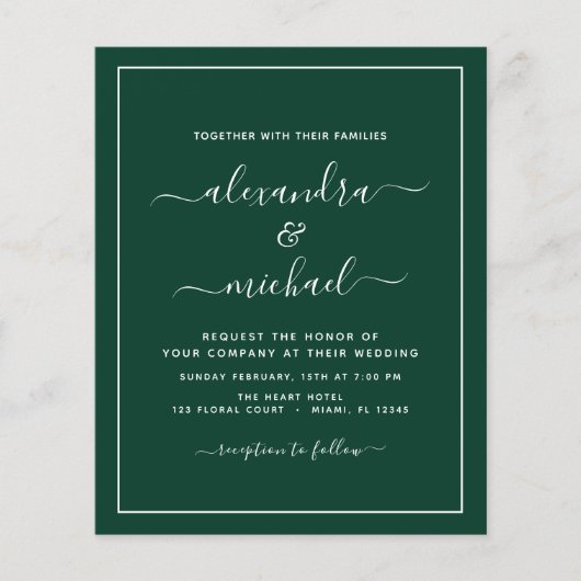 Budget Emerald Green Wedding met Fotouitnodiging (Voorkant)