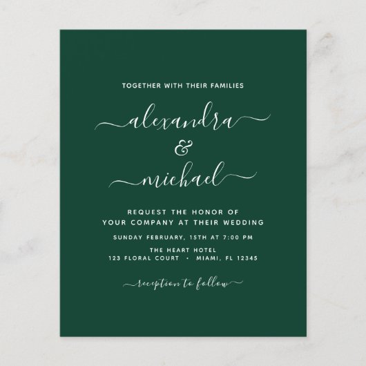 Budget Emerald Green Wedding met Fotouitnodiging Flyer (Voorkant)