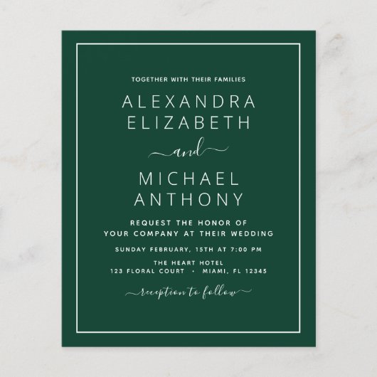 Budget Emerald Green Wedding met Fotouitnodiging Flyer (Voorkant)