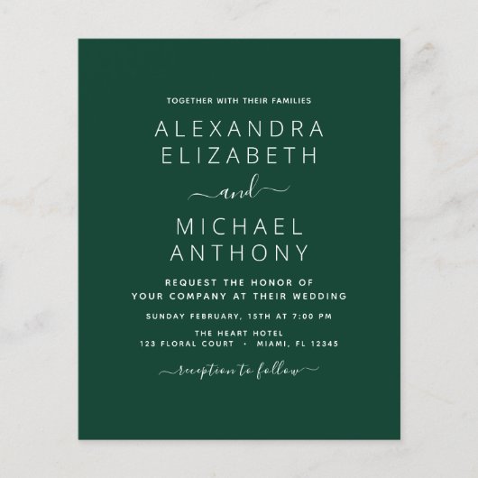 Budget Emerald Green Wedding met Fotouitnodiging Flyer (Voorkant)