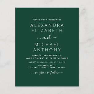 Budget Emerald Green Wedding met Fotouitnodiging Flyer