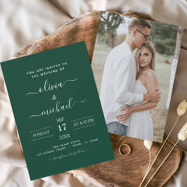 Budget Emerald Green Wedding met Fotouitnodiging Flyer