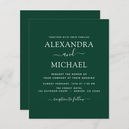 Budget Emerald Green Wedding Modern Typografie (Voorkant / Achterkant)