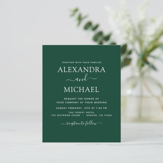 Budget Emerald Green Wedding Modern Typografie (Staand voorkant)