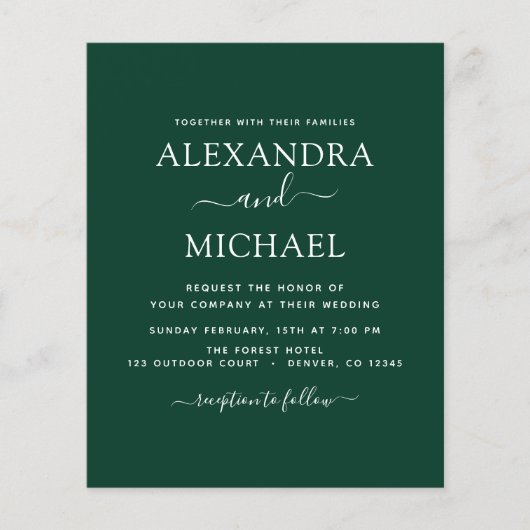 Budget Emerald Green Wedding Modern Typografie (Voorkant)