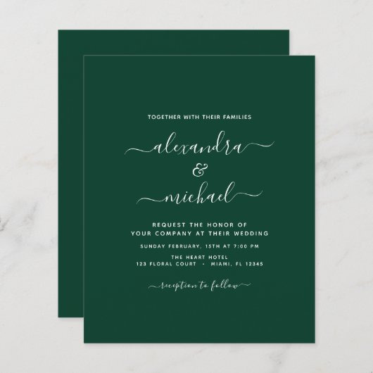 Budget Emerald Green Wedding Modern Typografie (Voorkant / Achterkant)
