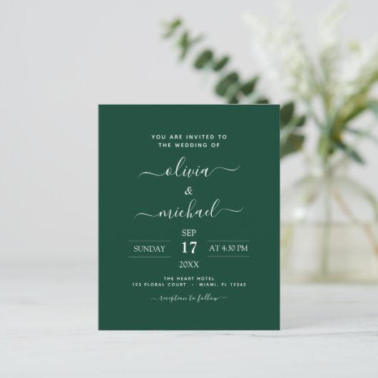 Budget Emerald Green Wedding Modern Typografie (Staand voorkant)