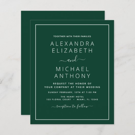 Budget Emerald Green Wedding Modern Typografie (Voorkant / Achterkant)