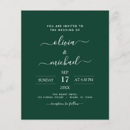 Budget Emerald Green Wedding Modern Typografie Flyer