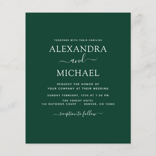 Budget Emerald Green Wedding Modern Typografie Flyer (Voorkant)