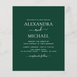 Budget Emerald Green Wedding Modern Typografie Flyer