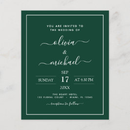 Budget Emerald Green Wedding Modern Typography Fly Flyer