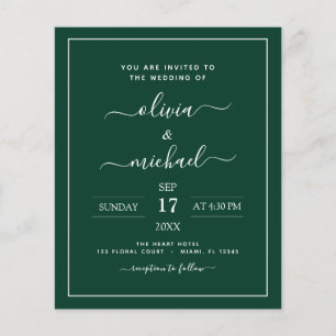Budget Emerald Green Wedding Modern Typography Fly Flyer