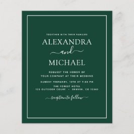 Budget Emerald Green Wedding Modern Typography Fly Flyer