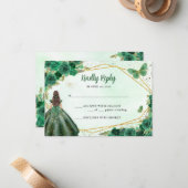 Budget Emerald Groen Goud Bloemen Prinses RSVP Notitiekaartje (Voorkant / Achterkant in situ)
