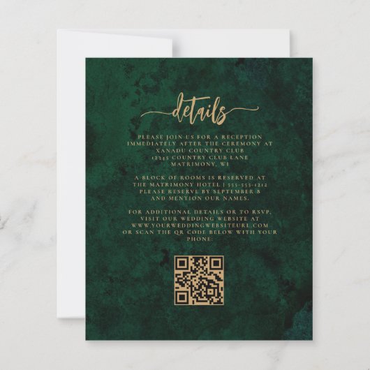 Budget Emerald Groen Goud Bloemen QR Code Huwelijk (Achterkant)