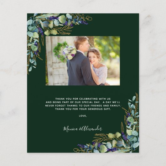 Budget emerald groene foto bruiloft bedankt (Achterkant)