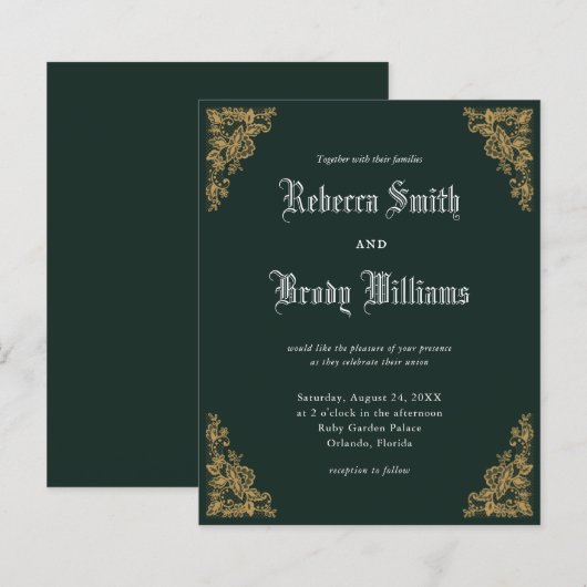 Budget Emerald  Lace Wedding Uitnodiging (Voorkant / Achterkant)