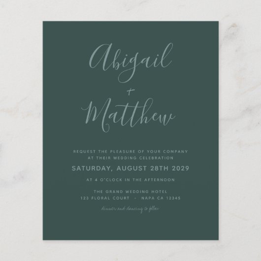 Budget Emerald Modern Photo Wedding Invitation (Voorkant)