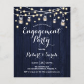 Budget Engagement Party Navy Rustic Wood Invite Flyer (Voorkant)
