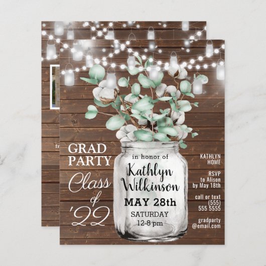 BUDGET Eucalyptus 3 Foto Afstuderen Uitnodiging (Voorkant / Achterkant)