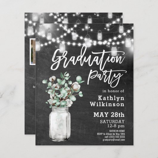 BUDGET Eucalyptus 3 Foto Afstuderen Uitnodiging (Voorkant / Achterkant)