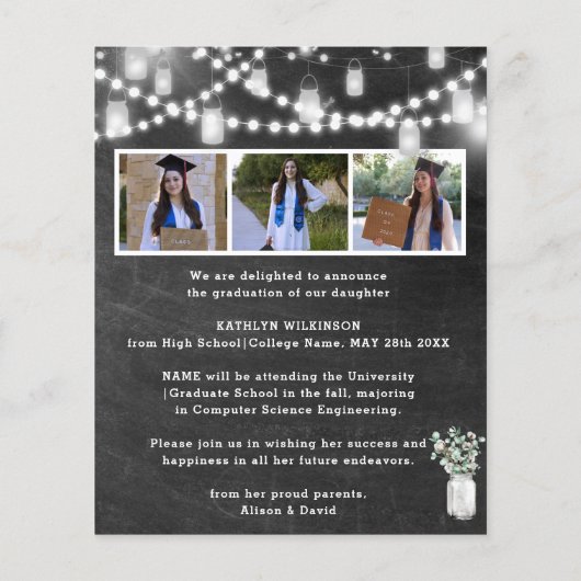 BUDGET Eucalyptus 3 Foto Afstuderen Uitnodiging (Achterkant)