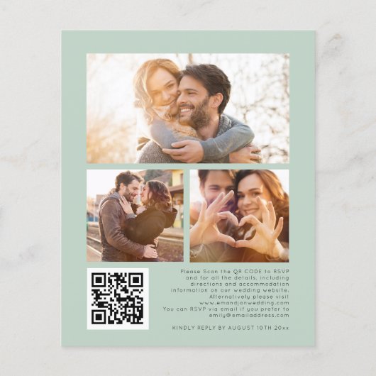 Budget Eucalyptus 3 Foto's QR Code Wedding Uitnodi (Achterkant)