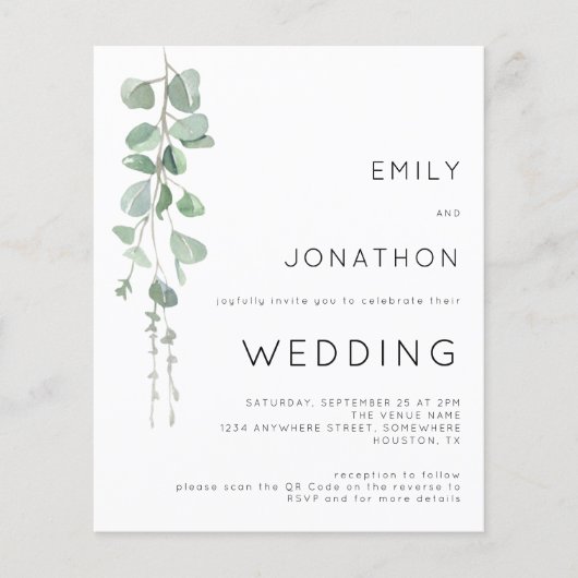 Budget Eucalyptus 3 Foto's QR Code Wedding Uitnodi (Voorkant)