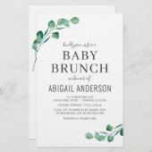 Budget Eucalyptus Baby Brunch Groene Uitnodiging (Voorkant / Achterkant)