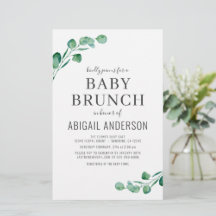 Budget Eucalyptus Baby Brunch Groene Uitnodiging