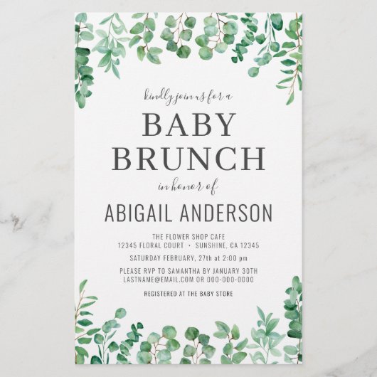 Budget Eucalyptus Baby Brunch Shower Invitation (Voorkant)