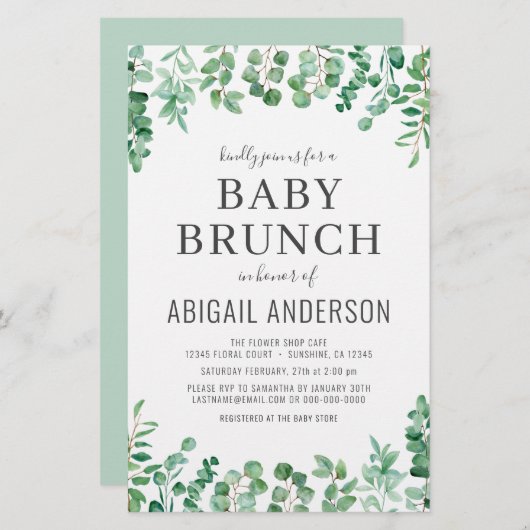 Budget Eucalyptus Baby Brunch Shower Invitation (Voorkant / Achterkant)