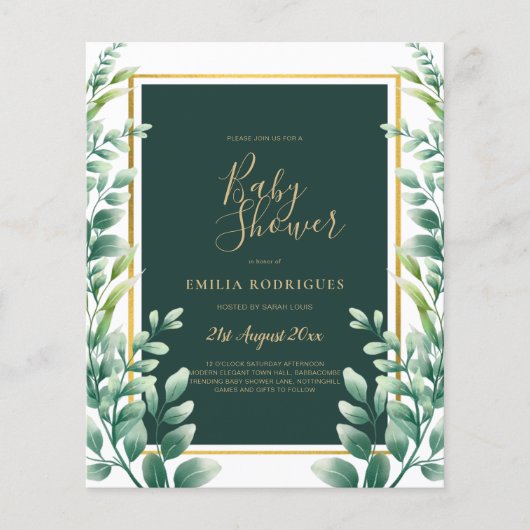 BUDGET Eucalyptus BABY SHOWER GOLD QR CODE INVITE Flyer (Voorkant)
