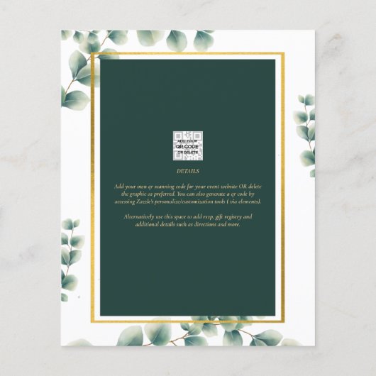 BUDGET Eucalyptus BABY SHOWER GOLD QR CODE INVITE Flyer (Achterkant)