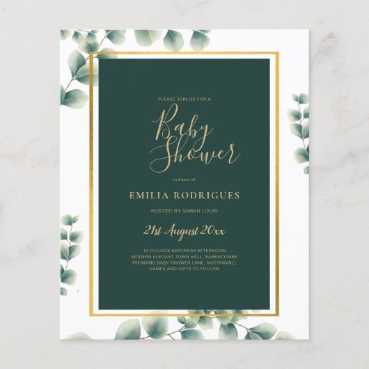 BUDGET Eucalyptus BABY SHOWER GOLD QR CODE INVITE Flyer (Voorkant)