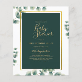 BUDGET Eucalyptus BABY SHOWER GOLD QR CODE INVITE Flyer