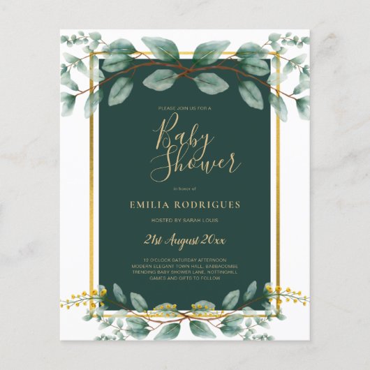 BUDGET Eucalyptus BABY SHOWER GOLD QR CODE INVITE Flyer (Voorkant)
