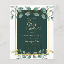BUDGET Eucalyptus BABY SHOWER GOLD QR CODE INVITE Flyer