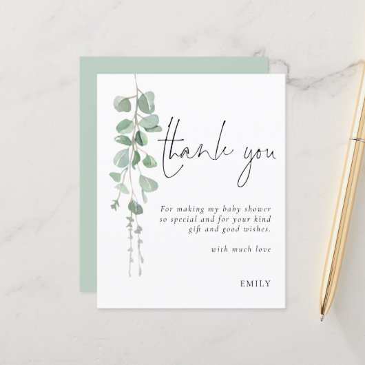 Budget Eucalyptus Baby shower Party Dank u (Voorkant / Achterkant in situ)