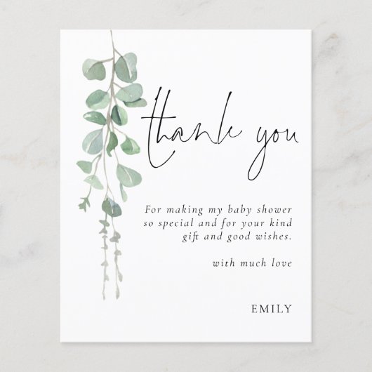 Budget Eucalyptus Baby shower Party Dank u (Voorkant)