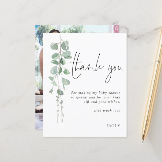 Budget Eucalyptus Baby shower Party Foto Bedankt (Voorkant / Achterkant in situ)