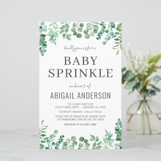 Budget Eucalyptus Baby Sprinkle Shower Uitnodiging (Staand voorkant)