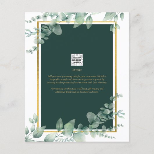 BUDGET Eucalyptus BABYSHOWER GOUD QR CODE UITNODIG Flyer (Achterkant)
