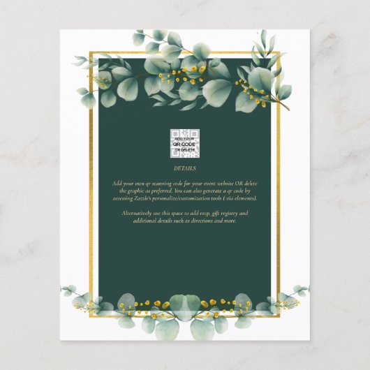 BUDGET Eucalyptus BABYSHOWER GOUD QR CODE UITNODIG Flyer (Achterkant)