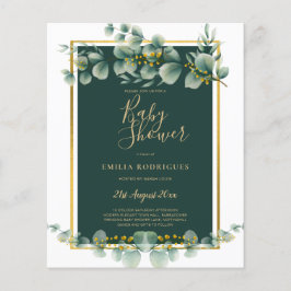 BUDGET Eucalyptus BABYSHOWER GOUD QR CODE UITNODIG Flyer