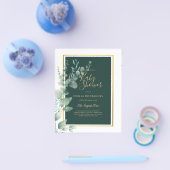 BUDGET Eucalyptus BABYSHOWER GOUD QR CODE UITNODIG Flyer (Enkel)
