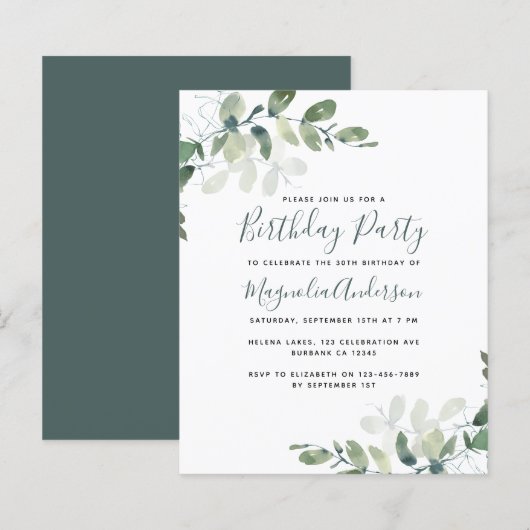 BUDGET Eucalyptus Birthday Party nodigt uit (Voorkant / Achterkant)