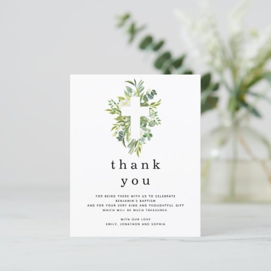 Budget Eucalyptus Bladeren Kruis Doop Bedankt (Staand voorkant)