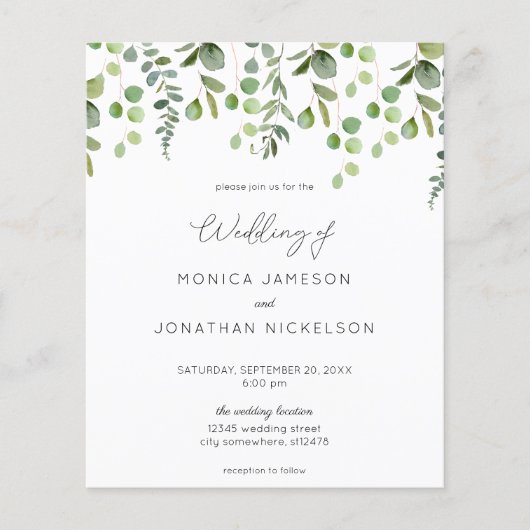 Budget Eucalyptus Bloemen Bruiloft Flyer (Voorkant)